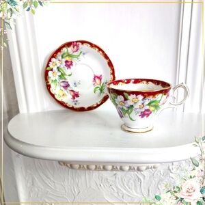 Vintage Bell China "Narcissus" teacup and saucer set, hand painted flowers